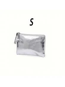 Sacs de maquillage métalliques de grande capacité. Trousse de cosmétiques chic et simple, porte-monnaie élégant, sac clutch pour femmes. Idéal pour la salle de bain, les voyages, le collège, le dortoir, les outils de maquillage. Portefeuille zippé, mini portefeuille, porte-monnaie, petit portefeuille