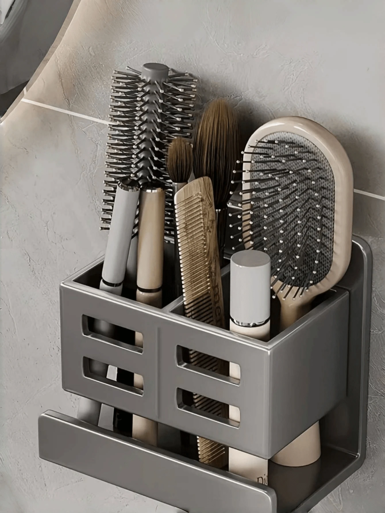 1pc Wall Mounted Bathroom Storage Organizer Box For Toothbrush, Razor And Beauty Tools - No Drilling Required, Durable Plastic, Multi-Layer Design, Space-Saving Sink Or Shower Storage Solution, Bathroom Accessory, Shower Caddy