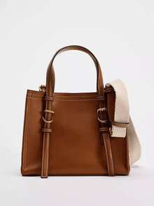 New Fashion Classic All-Match Solid Color PU Handbag, Business Commuter Square Bag, Zipper Opening And Closing Design Crossbody Bag, Travel Essential For Vacation Use, Suitable For Shopping, Commuting To Work, And Party Use - Brown - View 1