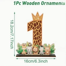 1 szt. Drewniane ozdoby urodzinowe w stylu dżungli, prezent urodzinowy na przyjęcie, motyw dżungli, lampart, roczne przyjęcie urodzinowe, kreatywne ozdoby do domu, drewniane tło do dekoracji, fotografia, dekoracja stołu, drewniane ozdoby, dekoracja na przyjęcie Babe Shower Party Craft