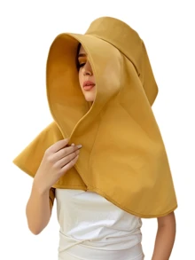 1 件装春夏季女士帽子户外防紫外线防颈遮阳帽钓鱼徒步大帽檐披肩防晒马尾帽纯色 - 1個 - 查看 7