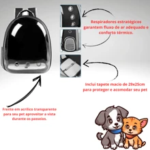 Mochila Pet Astronauta Visão Panorâmica Cachorro Gato Cães Animais Roedores Passáros Acrílico Fumê