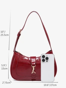 1pc Novachic Vintage Minimalist Crescent Shaped Adjustable Strap Handbag, Suitable For Dates, Outings, Parties - Red - View 8