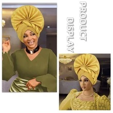 尼日利亚女士阿索奥克手工折叠扇形多层非洲帽，自动凝胶头饰，适合婚礼、派对和其他节日，可调节发质睡眠帽 - 尼日利亞頭巾帽 - 查看 11