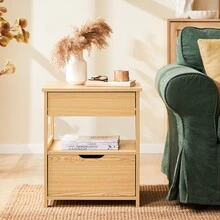 SoBuy FRG258 Side Table Bedside Table With 2 Drawers And 2 Shelves, W X H X D Approx.: 45 X 55 X 38 Cm - Natural Oak - View 1