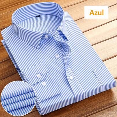 Nueva camisa a rayas de manga larga para hombre, camisa formal de negocios de alta gama, sin hierro, elástica, pura, profesional, antiarrugas