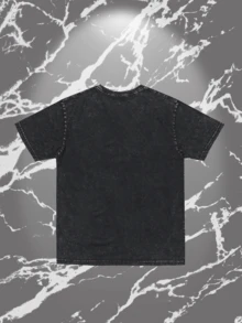 Hip Hop Fashion Street High Street Y2K Lightning Purple Skull Letter Pattern Printed 230g Washed Cotton T-Shirt, Single Piece, Men's High-Quality Printed Washed Cotton Retro Fashion Brand Loose Casual Black T-Shirt, Suitable For Outdoor Wear In All Seasons, With A Certain Thickness, Daily Wear And Friend Gifts, Back To School Gifts - 黑色 - 查看 2