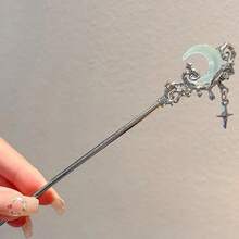 1 件女式月光石星形发夹，现代简约中国风新月发夹，优雅发饰适合日常佩戴，秋冬季