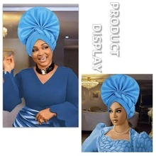 尼日利亚女士阿索奥克手工折叠扇形多层非洲帽，自动凝胶头饰，适合婚礼、派对和其他节日，可调节发质睡眠帽 - 尼日利亞頭巾帽 - 查看 8
