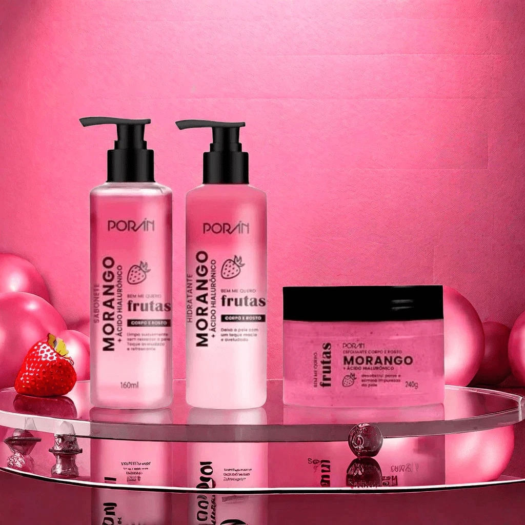 Porán Strawberry Kit Without Body Splash – Soap + Moisturizer + Body Scrub (3 Items) - Strawberry Kit - View 1