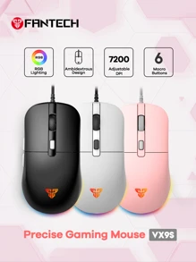 FANTECH فأرة ألعاب سلكية من FANTECH، ذات أزرار ماكرو RGB قابلة للبرمجة 6 بدقة 7200 بكسل في البوصة تصميم مريح لمسك الأظافر، لبداية الألعاب على أنظمة ويندوز، كبل 6 أقدام، حساس بصري دقيق للألعاب، باللون الأسود/الوردي/الأبيض