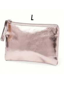 Sacs de maquillage métalliques de grande capacité. Trousse de cosmétiques chic et simple, porte-monnaie élégant, sac clutch pour femmes. Idéal pour la salle de bain, les voyages, le collège, le dortoir, les outils de maquillage. Portefeuille zippé, mini portefeuille, porte-monnaie, petit portefeuille