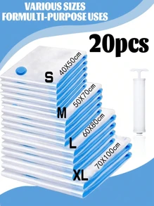 20/10/8/5/1pcs Vacuum Compressed Storage Bags, Travel Organizer Bags, Reusable Vacuum Bags Save 80% Space For Jacket, Shirt, Quilt, Pants, Home, Dorm, Closet, Bedroom, Bathroom, Travel, Back To School, Organizer, Wardrobe, White T-Shirt, Black Pants, Women Winter Clothes, Dress