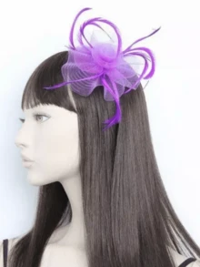 1Pc Fascinators Hats Hair Fascinator Mesh Flower & Feather Ribbon Wrapped Alice Band Wedding Races - Multicolor - View 15