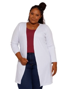 Plus Size Cardigans - ホワイト - チェックする 3