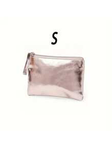 Sacs de maquillage métalliques de grande capacité. Trousse de cosmétiques chic et simple, porte-monnaie élégant, sac clutch pour femmes. Idéal pour la salle de bain, les voyages, le collège, le dortoir, les outils de maquillage. Portefeuille zippé, mini portefeuille, porte-monnaie, petit portefeuille