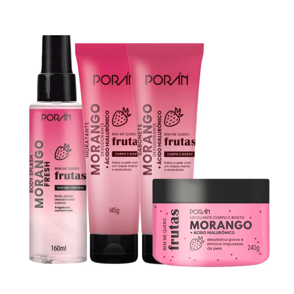 Porán Strawberry Fresh Kit With Body Splash – Soap + Moisturizer + Exfoliant + Body Splash (4 Items) - Type 2 Strawberry+ Body Splash - View 1