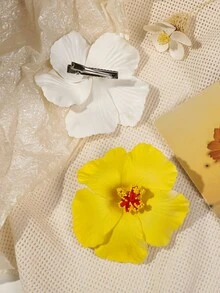 2pcs/Set Bohemian Style Hibiscus Flower Decorative Hair Clips & Hair Accessories, Sweet Beach Resort Style Claw Clips Hair Claws Hair Barrettes, School Stuff, Hairpin - Multicolor - View 5