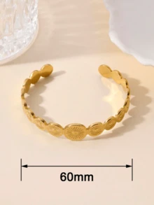 1pc Fashionable Niche Minimalist Stainless Steel Round Adjustable Bangle Bracelet - Yellow Gold - View 3