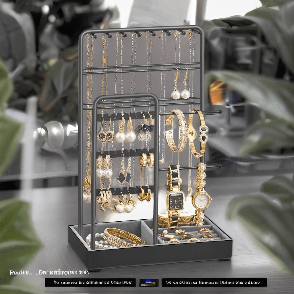 SONGMICS Jewelry Holder, Metal Jewelry Display In Bedroom, Christmas Gift For Women Girl - 墨黑色 - 查看 1