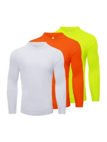 LEEHANTON 3pcs Men's Long Sleeve Hooded T-Shirts With Hood - 白色+橙色+黃色 - 查看 2