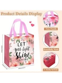 32pcs/Set Floral & Bible Verse Reusable Tote Bags With Handles - Christian Baptism, Wedding, Birthday Fabric Gift Bags - Inspiring Non-Woven Purse For Women,Christmas