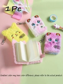 Kids New Cartoon Kitten Plush Mini Notebook, Portable Small Girl Student Keychain Backpack Pendant
