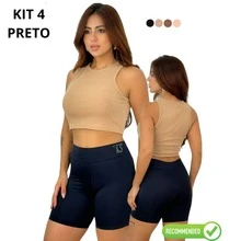 KIT 4 Anágua Cos Alto Duplo Short Segunda Pele Intimo Bermuda Modelador Lingerie Feminina - Preto - Visão 2