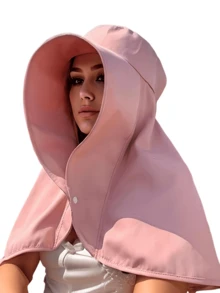 1 件装春夏季女士帽子户外防紫外线防颈遮阳帽钓鱼徒步大帽檐披肩防晒马尾帽纯色 - 1個 - 查看 3