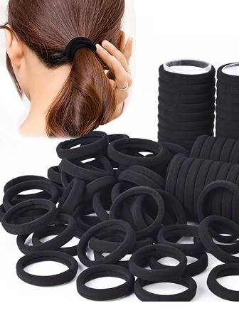 100 piezas/10 piezas Bandas elásticas para el cabello de mujer, de color negro, que no dañan el cabello, de diseño elegante y versátil, elegante y chic, de diseño simple y minimalista, adecuadas para uso diario, casual, fiesta, viajes, lavado de cara, maquillaje, peinado, vuelta al colegio