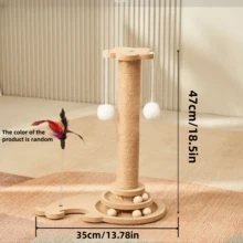 1件套猫抓板和攀爬塔组合，耐用剑麻垂直幼猫玩具，带悬挂羽毛棒和旋转圆盘