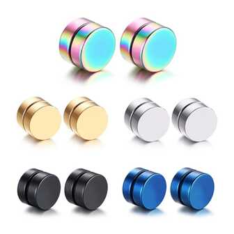 5 Pairs Fashion Minimalist Stainless Steel Magnetic Cubic Zirconia Stud Earrings For Women & Men, Silver Color, Painless Wear For Daily, Party & All Seasons