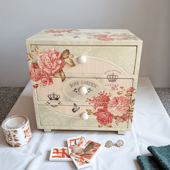 1pc Mini 3-Layer Storage Box With Drawers, Floral Wooden Cosmetic Organizer Box For Living Room, Bedroom, Jewelry, Accessories, Earrings, Necklaces, Hair Ties - Tabletop Design, Portable, No Assembly Required
