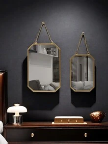 壁挂镜子金色几何镜带链条装饰梳妆镜玄关装饰镜浴室墙镜梳妆镜适用于浴室卧室客厅拱门 - 彩色 - 查看 2