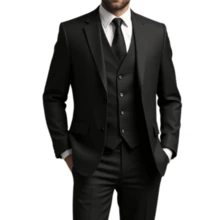 Slim Fit Suit With Vest – Formal Style With A Fashion Touch - 黑色 - 查看 4