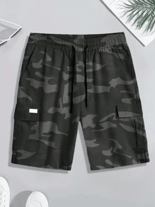 Classic Cargo Shorts, Men's Printed Casual Multi-Pocket Drawstring Waist Camouflage Cargo Shorts, Suitable For Outdoor Wear In Summer