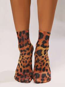 3 Pairs Women's Leopard Print Short Socks, Animal Skin Texture Pattern Ankle Socks, Lining & Invisible Socks, Spring/Summer - Multicolor - View 3