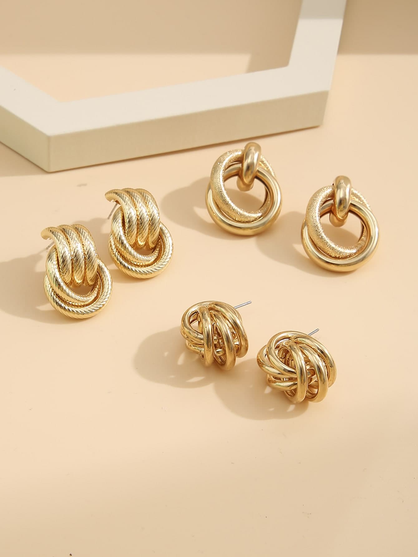 6pcs Fashionable Versatile Minimalist Gold Tone Earrings Set - Yellow Gold - View 1