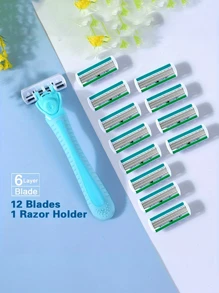 Cuchillas de acero inoxidable de 6 capas con mango antideslizante, maquinilla de afeitar manual para mujeres para el vello de las axilas y las piernas