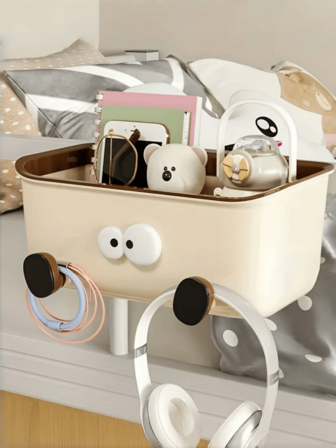 1pc Cute Cartoon Storage Box, Makeup Organizer Box, Wallmount Without Drilling, Cartoon Design, Elegant & Fashionable, Multi-Scene Applicability, Bedside Storage Rack, Desktop Stationery Organizer, Large Capacity Sundries Storage Box Bathroom Decor Fall Decor Makeup Organizer Back To School