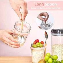 350ml New Glass Jar Water Cup With Spoon And Lid, Overnight Oat Cup Mason Sealed Glass Cup Portable Salad Cup With Lid Spoon