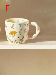 1pc 300ml Ceramic Cup With Nature-Inspired Texture, Braided Handle, Cartoon Design, Suitable For Home & Office Use