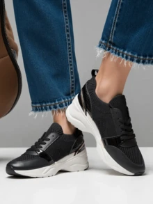 Breathable Sock Sneakers With Thick Sole - Black - View 4