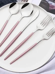 5/20pcs Stainless Steel Cutlery Set With Pink Handles, Suitable For Home Kitchen, Dining, Party, Wedding