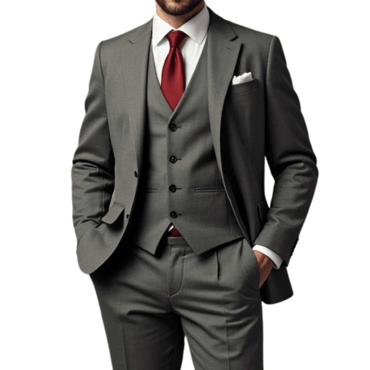 Slim Fit 3 Piece Suit – Sophistication With Stylish Vest - 灰色 - 查看 1