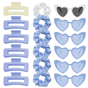 18 Pcs Bridesmaid Scrunchies Proposal Gifts With 6 Pcs Square Hair Clip, 6 Pcs Headband, 6 Pcs Heart-Shaped Glasses Stuff Cute Gifts For Wedding Party Favors Back To School Valentine Day