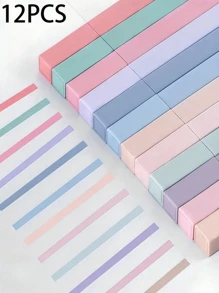 12 pezzi di evidenziatori quadrati, finemente incisi, impermeabili e resistenti alla sbiaditure, adatti per diari, prese di appunti e organizzazione dello studio, design in plastica, applicazione scorrevole, ideali per uso scolastico, in ufficio e per diari - Forniture scolastiche e per ufficio, consegna casuale Ritorno a scuola