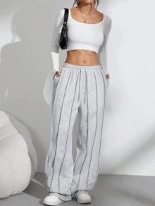 Pantalones De CháNdal De Mujer Con CordóN Y Bolsillos De Color SóLido - Gris - Ver 1