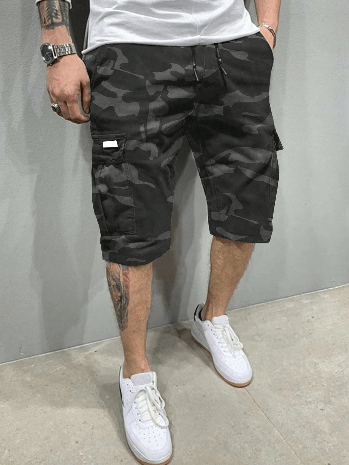 Classic Cargo Shorts, Men's Printed Casual Multi-Pocket Drawstring Waist Camouflage Cargo Shorts, Suitable For Outdoor Wear In Summer