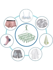 Tendedero plegable giratorio con 32 pinzas, adecuado para ropa interior, calcetines, prendas pequeñas, uso en interiores y exteriores - ahorra espacio, sin necesidad de electricidad, tendedero, secadora, cuarto de lavandería, almacenamiento de calcetines, percha, esencial para apartamentos - Multicolor - Ver 5